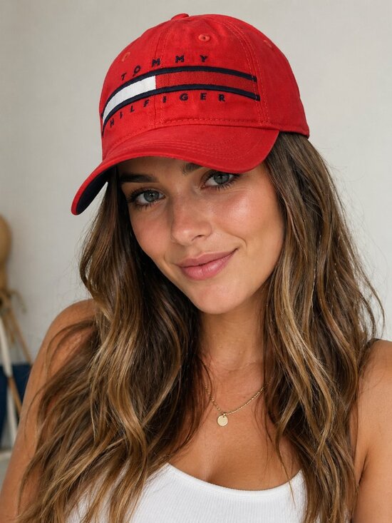 Tommy Hilfiger Men\'s/Women\'s Cotton Avery Adjustable Baseball Cap, RED main image 5